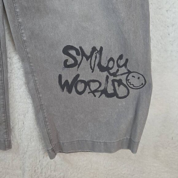 H&M Women's Pull-On Smiley World Stretch Wide Leg Jeans Light Gray Wash Size 12 - Picture 2 of 8